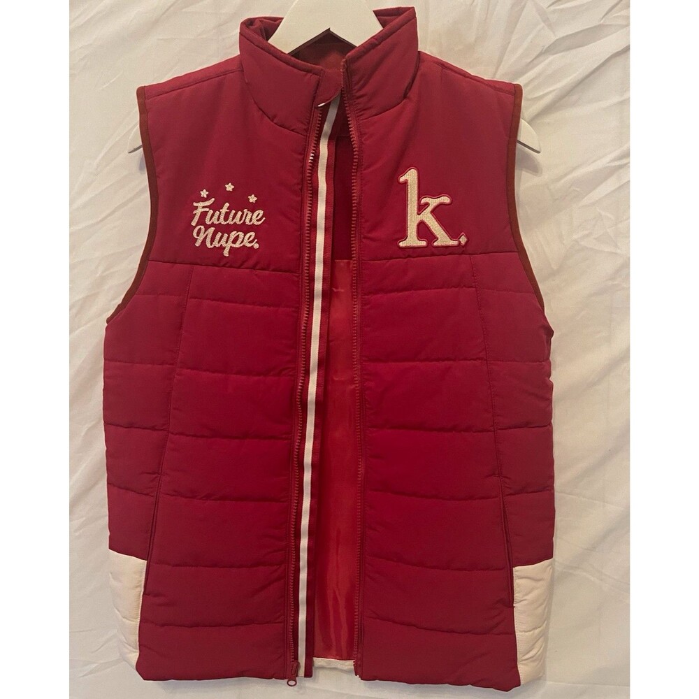 Future Nupe- Boys Crimson/Creme Puffer Vest M Full Zip Embroidered Pockets Lined